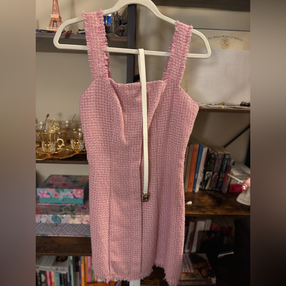 SHEIN pink dress with matching white belt